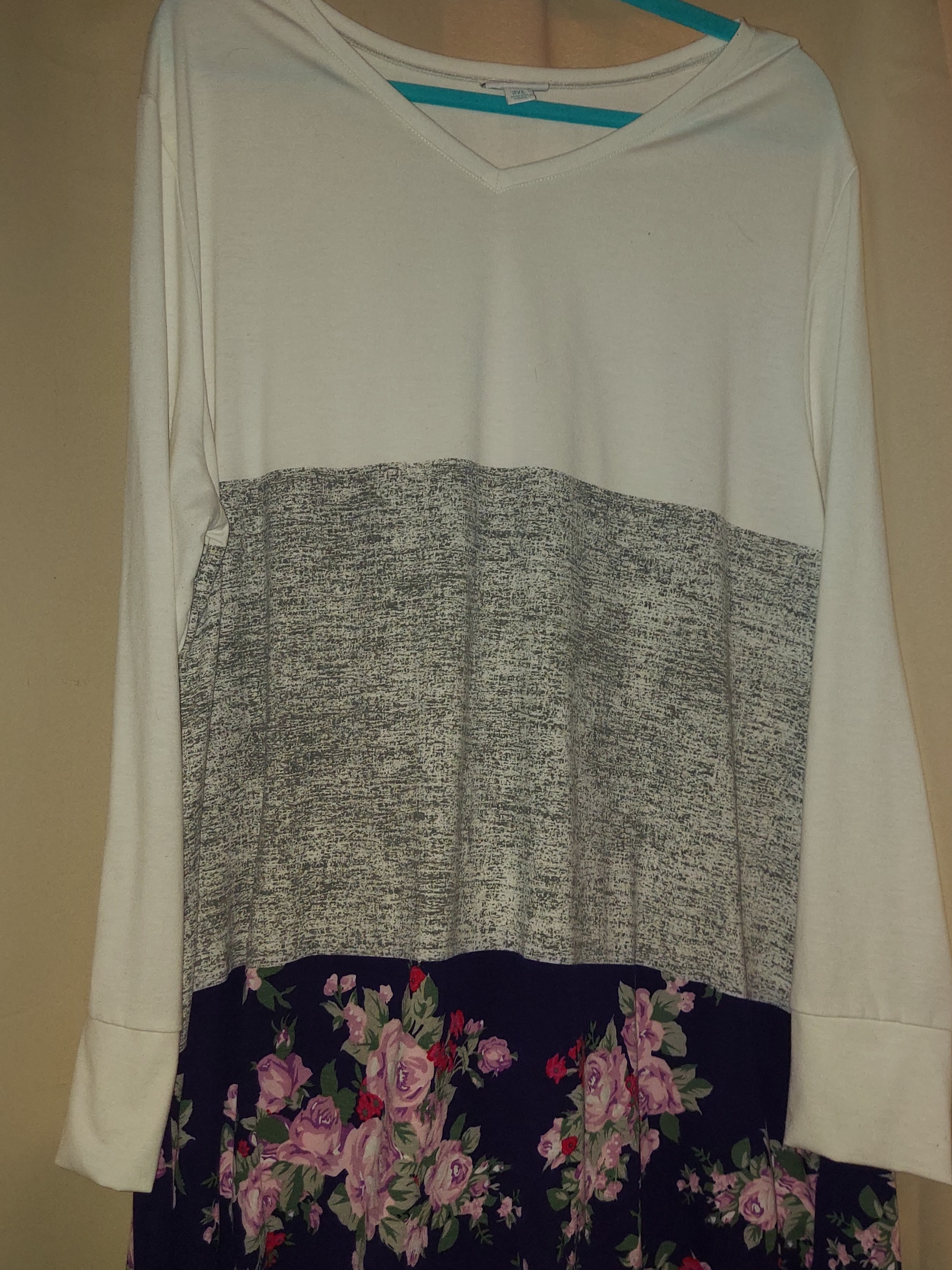 Lularoe Cream, Gray & Navy Floral Colorblock Tunic